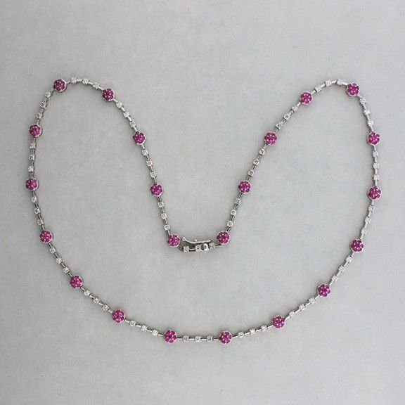 16 inch 18K White Gold Hinged Link 3 00ct Pink Red Ruby 90ct Diamond