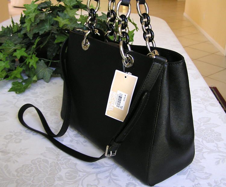 Michael Kors Saffiano Leather Medium Satchel Bag Purse Black NWT