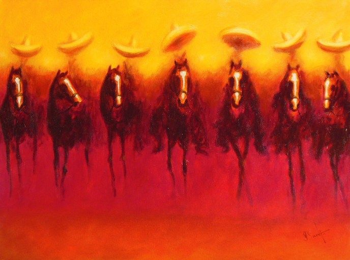 Painting Horse ryders Mexican revolution Artist David Silvah