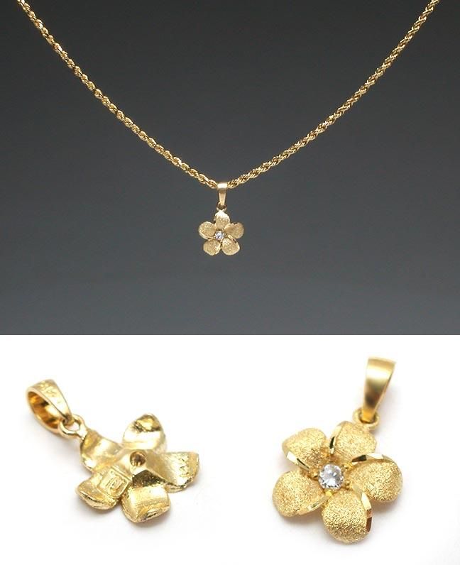 Hawaiian Fine Jewelry Plumeria Flower Diamond Pendant Solid 14k Yellow