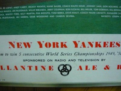 Lithographers Ballantine Ale 1954 New York Yankees RARE