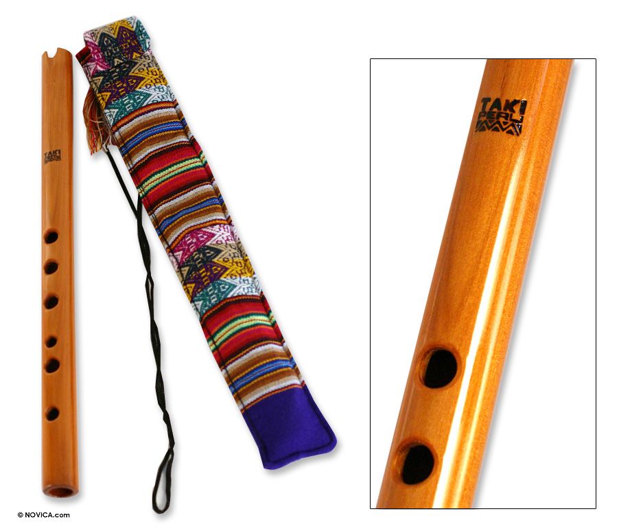 Andean Handmade Wood Quena Flute w Colorful Case Peru