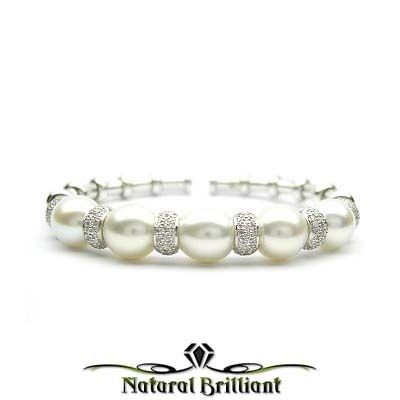 90 Ct Diamond South Sea Pearl Cuff Bracelet 18K WG