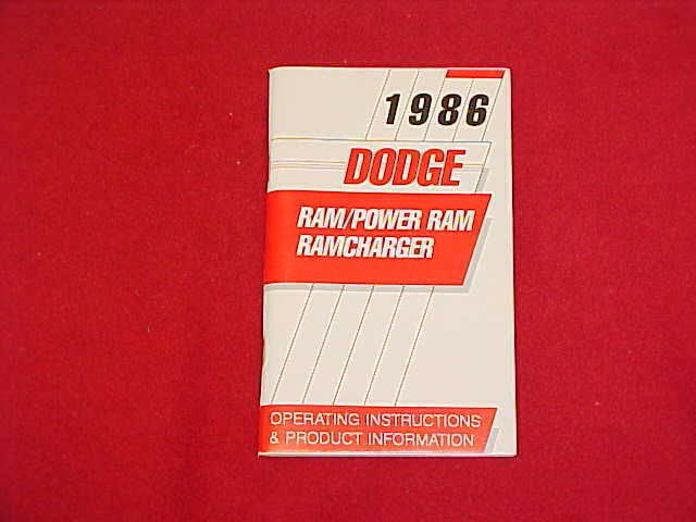 1986 Dodge RAM Truck 150 250 350 Ramcharger Owners Manual Service