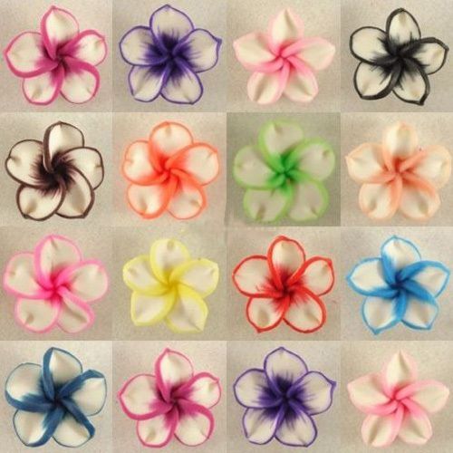 20P Mixed Color Fimo Polymer Clay Plumeria Flower DIY Charm Beads 20mm