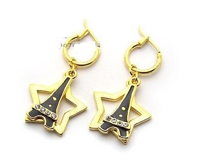 Lovely Five Pointed Star Eiffel Tower Hoop Earrings 447