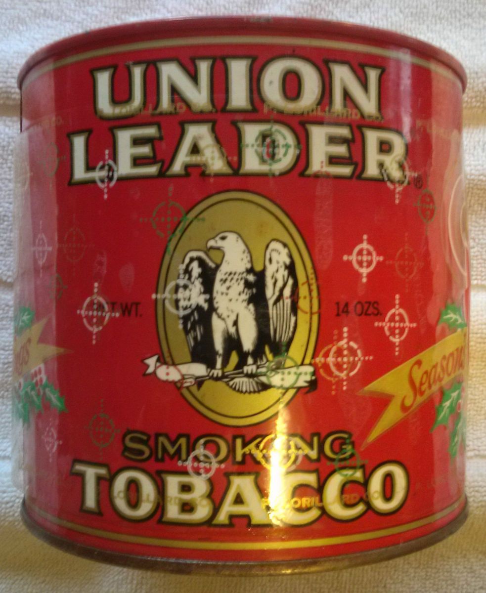Vintage Antique Union Leader Smoking Tobacco Tin 14 Oz