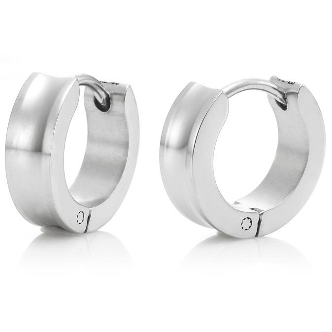  Sparkling 316L Stainless Steel Silver Hoop Earrings for Men Jewelry
