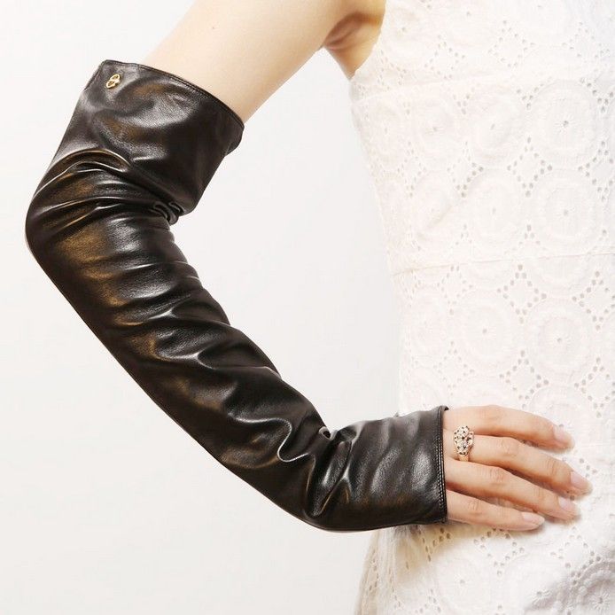 Black and M Elma Ladys Fingerless Elbow Long Nappa Leather Driving