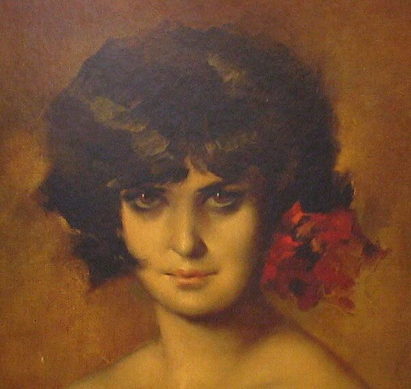 Vintage Mysterious Evita Red Rose Pretty Lady Puyet Painting Print