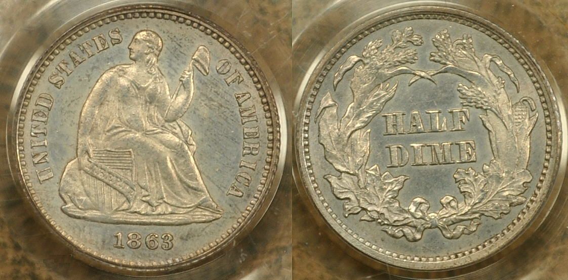 1863 PCGS MS64 Seated Half Dime   Better Date   Old Green Holder   WOW