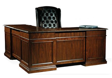 Old World Walnut Executive Office Computer Desk and File Cabinet Set