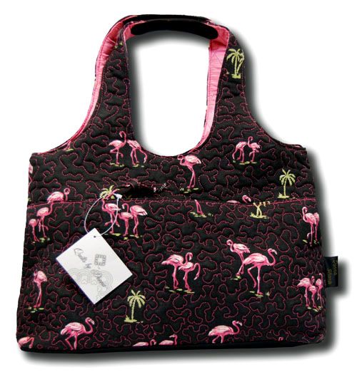 Donna Sharp Black Pink Flamingo Savvy Bag Purse Case NW