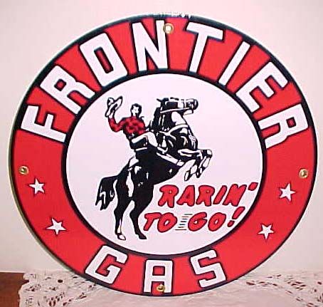 Frontier Gasoline Gas Oil Porcelain Sign Cowboy Horse