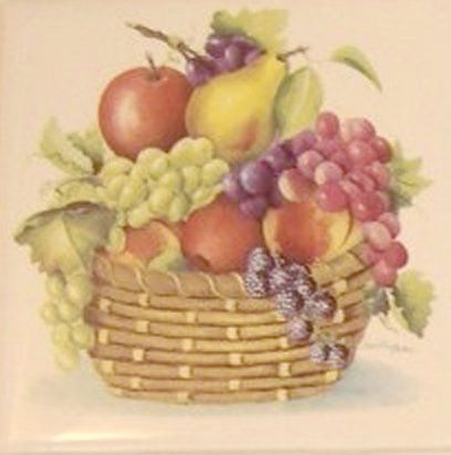 Fresh Fruit Basket Ceramic Tile Mural w Accent Tiles