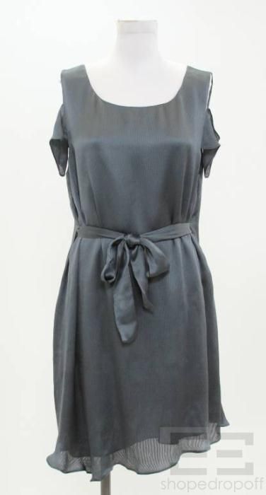 Geren Ford Gray Silk Cut Out Sleeve Tie Waist Dress Size Large