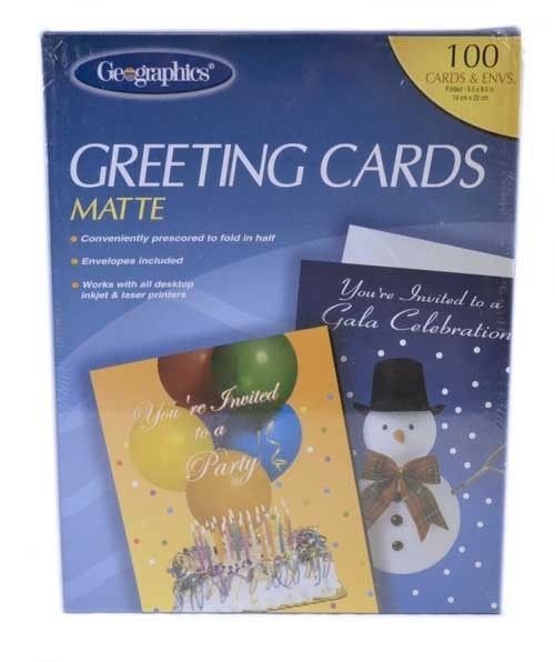 Geographics 100 Greeting Cards White Card Stock w Envelopes New SEALED