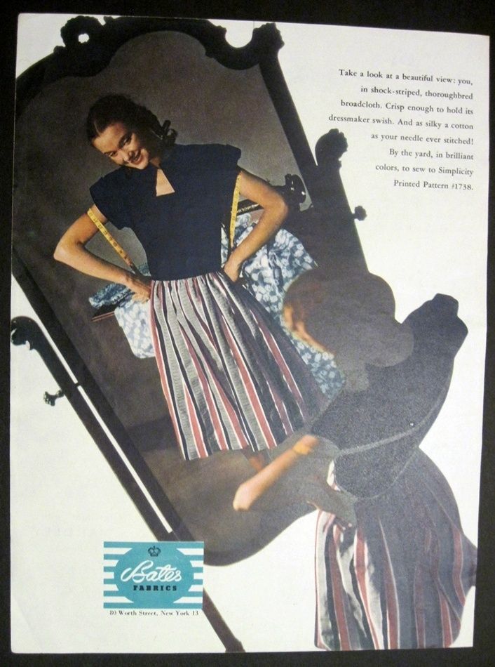  Fabric Lovely Girl Looking in Mirror 40s Fashion Print Ad