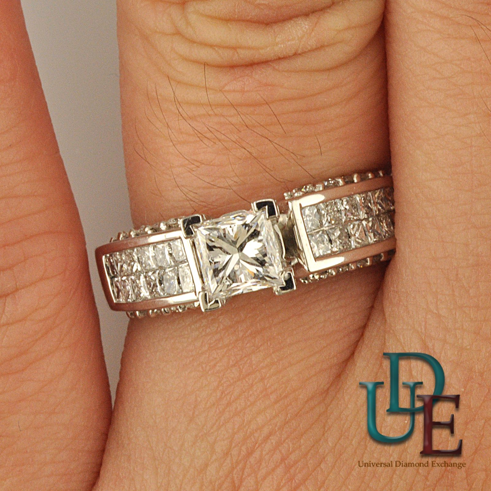 GIA Diamond Engagement Ring 2 1 2 Ct Princess Round Cut 14k White Gold