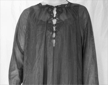 Vintage Gossard Artemis Chiffon Peignoir Gown Nightgown Set Black Size