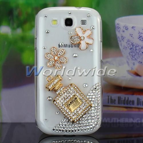  S3 SIII i9300 Bling Gold Diamond Flower Perfume Case Cover