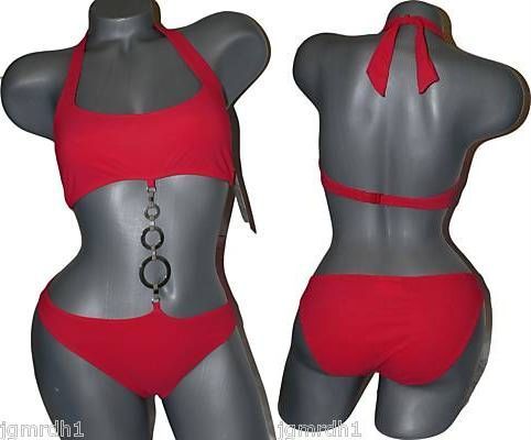 Gottex Chain Bikini Swimsuit Monokini Cutout 8 Red
