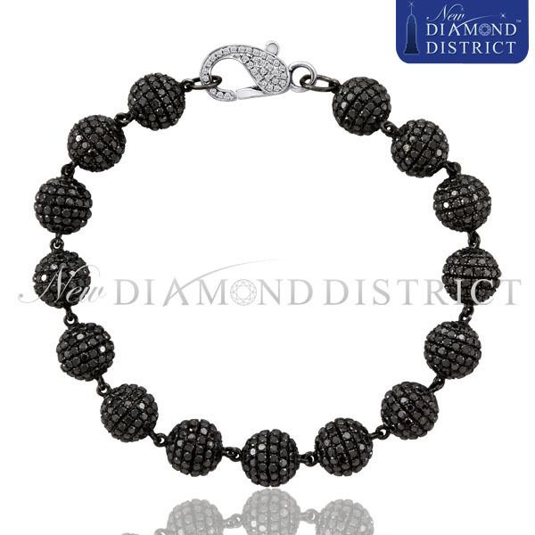 Gold 28 74ct Total Pave Set Black White Diamond Ball Bead Bracelet