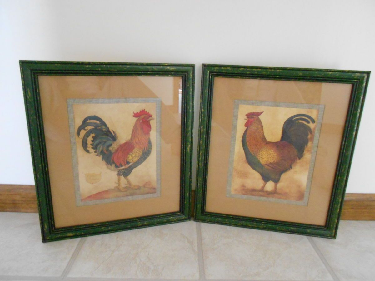 Home Interior Rooster Hen Picture Set Used