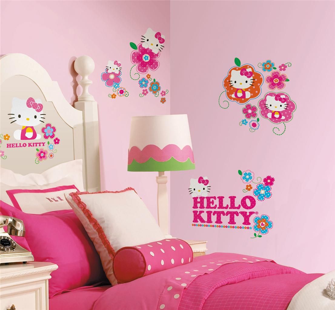 New Hello Kitty Floral Boutique Wall Decals Girls Stickers Pink