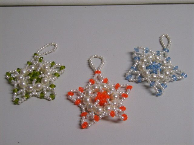 MOD Pearls Beads Snowflake Vintage 60s Holiday Ornaments Homemade Lot