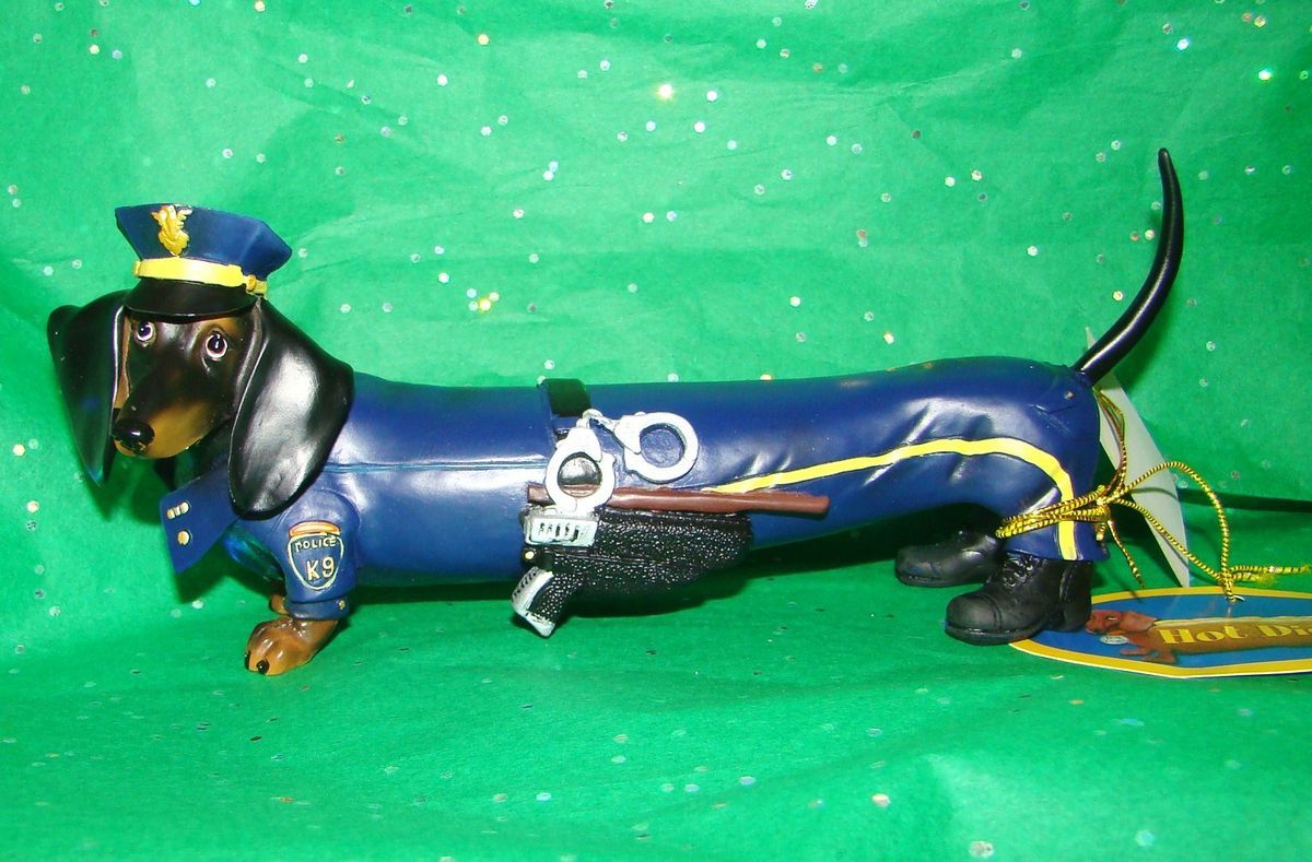 Hot Diggity K 9 Patrol Police Officer Cop Dachshund Dog Figurine