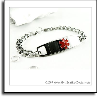 Ladies Medical Alert ID Bracelet Custom Engraved Tag Curb Chain Red I4