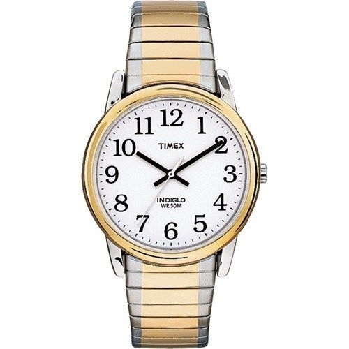 Timex Indiglo Mens Easy Reader Gold Silver Tone Expansion Band Watch