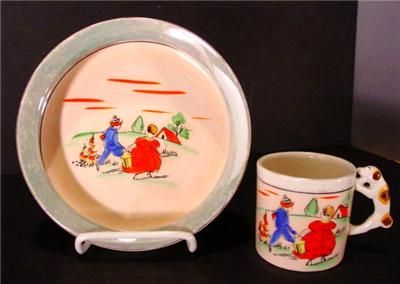 Vintage 1940s Ceramic Baby Dish Bowl Cup Jack Jill Nursery Rhyme