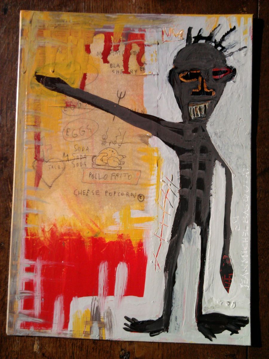 Jean Michel Basquiat Drawing on Paperboard Painting