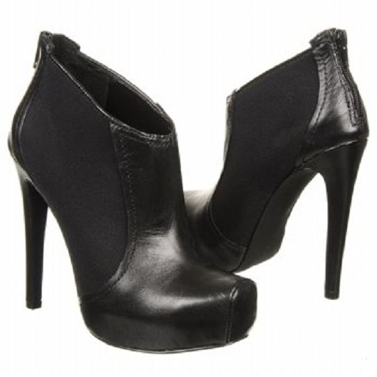 New Jessica Simpson JS Livia Black Leather Bootie Ankle Boots Back Zip
