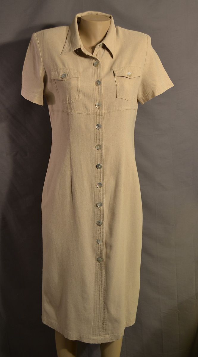 Wheat Linen Blend St Johns Bay Dress Size 10P Petite