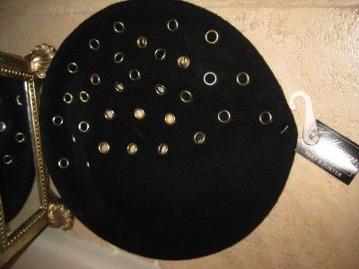 NWT Callanan Pret A Porter Grommet Black Wool Baret Hat  