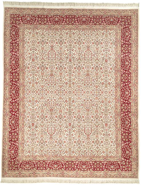 Hand Knotted Traditional Kerman Ivory Wool Carpet Rug 10 x 14