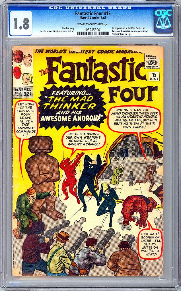 PC Fantastic Four 15 CGC 1 8 Jack Kirby Dick Ayers Art 1963