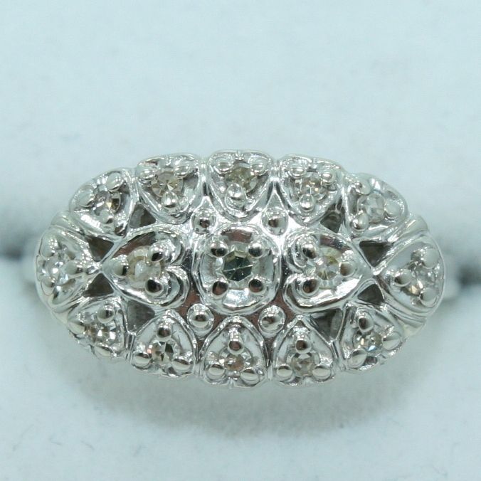 Kohinoor 14K White Gold Vintage Design Multi Heart DIAMOND Shield Ring