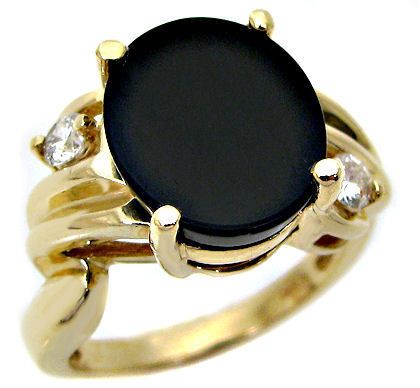 Black Onyx Diamond Ladies 14kt Yellow Gold Ring
