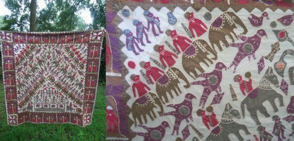 Handmade Applique Art Gujarati Cotton Tye Dye Quilt Throw