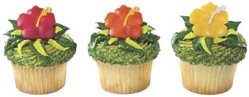 HIBISCUS HAWAIIAN LUAU CUPCAKE RINGS Cake Toppers Decorations Party