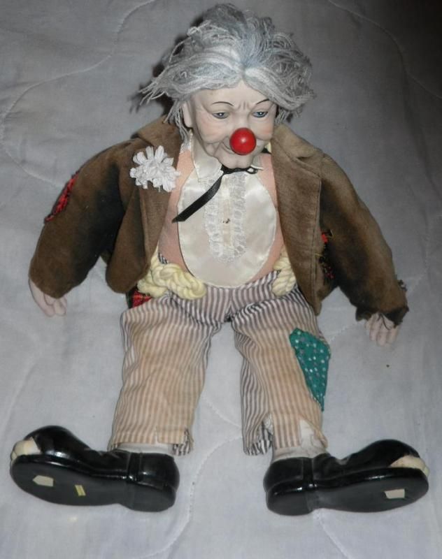 Old Hobo Clown Porcelain Clay Ceramic Doll Sold as Is