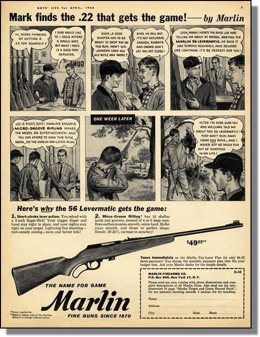 1958 Marlin 22 Lever Action Rifle Hunting Print Ad