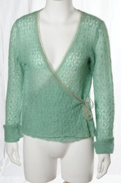 Margaret OLeary Bright Green Mohair Fluffy Knit Cozy Cardigan Sweater