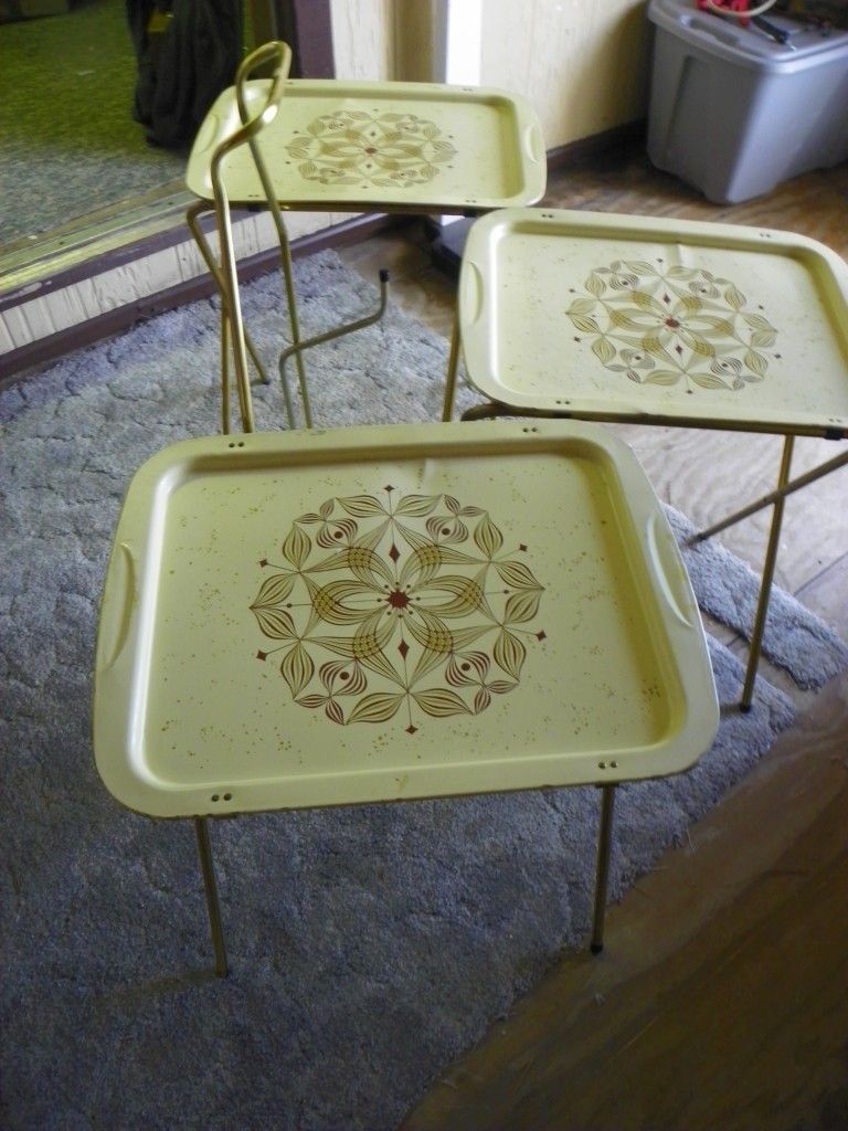 Vintage Metal TV Trays with Stand