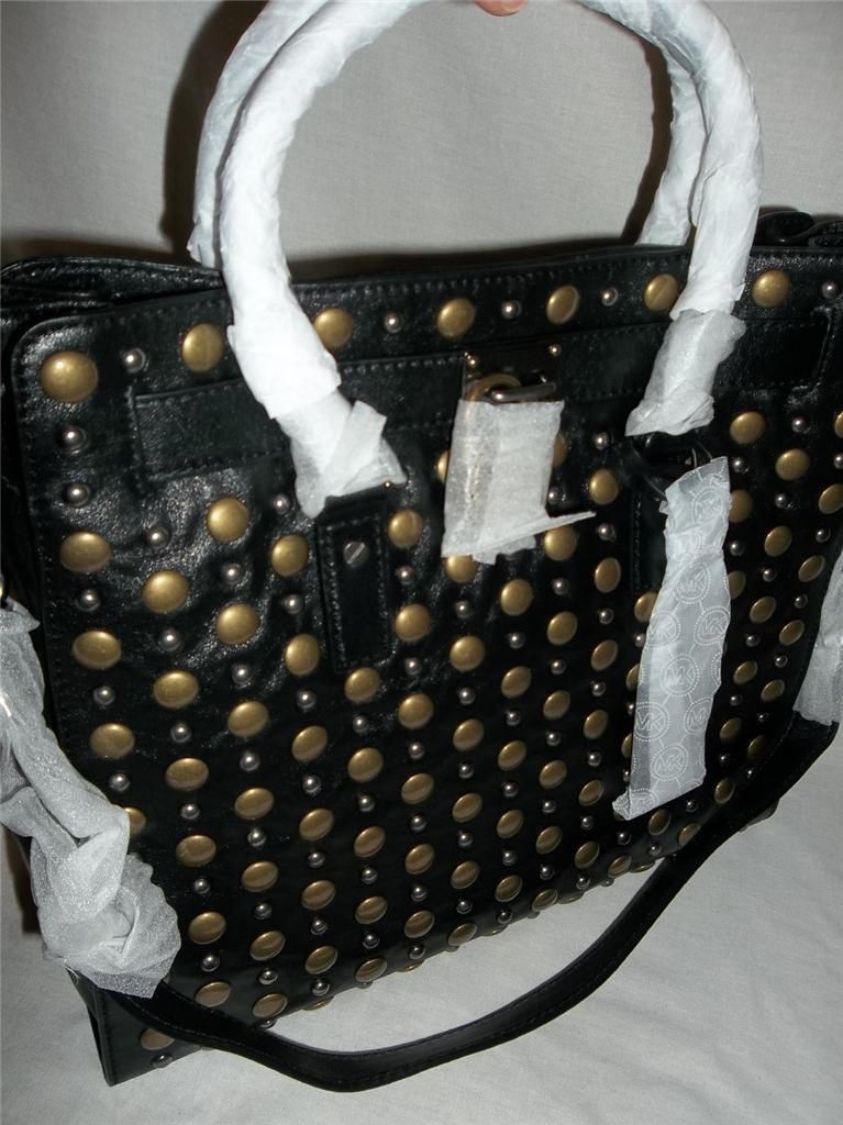 Michael Kors Hamilton Large Studded N S Leather Tote Handbag Black 448