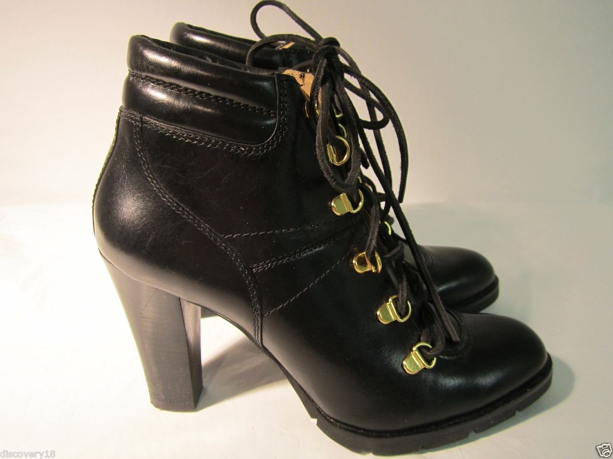 Michael for Michael Kors Black Leather Lace Up Heel Ankle Boots Sz 9 5